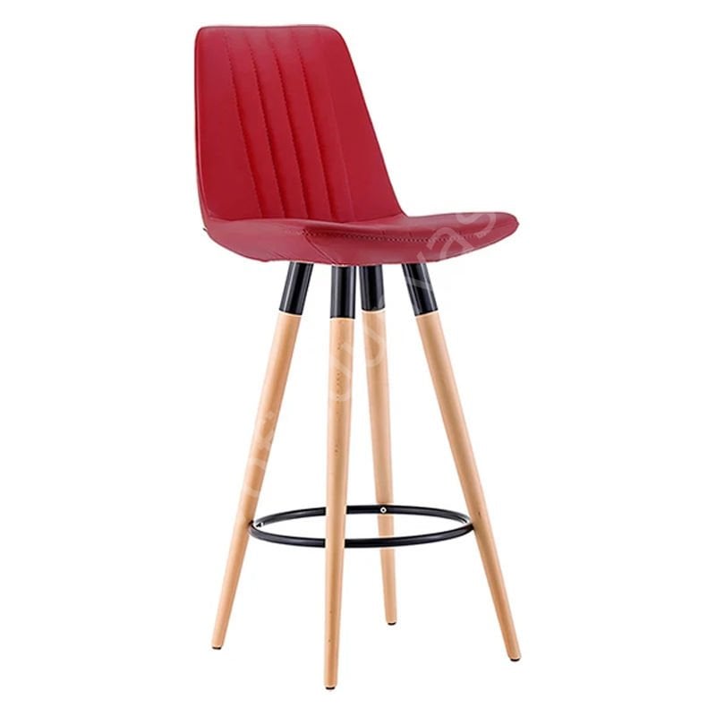 Pera Ahşap Ayaklı Bar Sandalyesi 65 cm - Kırmızı