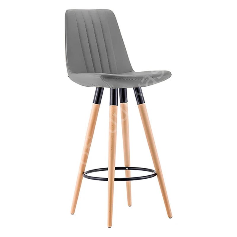 Pera Ahşap Ayaklı Bar Sandalyesi 65 cm - Gri