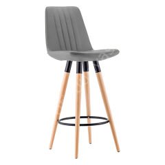 Pera Ahşap Ayaklı Bar Sandalyesi 65 cm - Gri