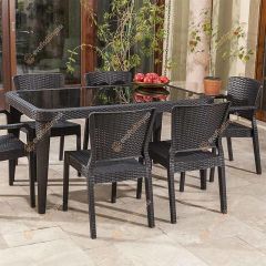 Sidney 90x150 cm Rattan 6 Kişilik Camlı Masa Takımı