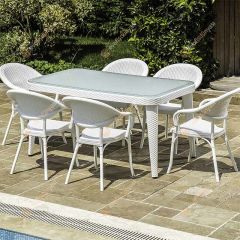 Viyana 90x150 cm Rattan 6 Kişilik Camlı Masa Takımı