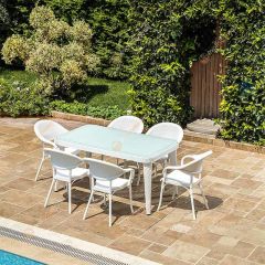 Viyana 90x150 cm Rattan 6 Kişilik Camlı Masa Takımı