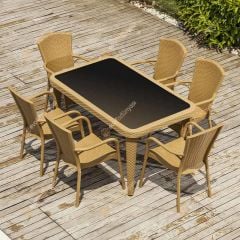 Milano 90x150 cm Rattan 6 Kişilik Camlı Masa Takımı