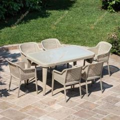 Cape 90x150 cm Rattan 6 Kişilik Camlı Masa Takımı