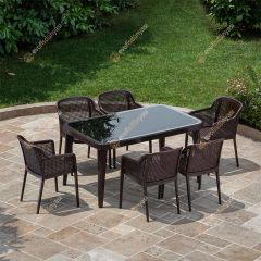 Cape 90x150 cm Rattan 6 Kişilik Camlı Masa Takımı