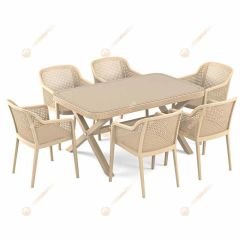 Atina 90x150 cm Rattan 6 Kişilik Camlı Masa Takımı