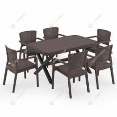 Seul 90x150 cm Rattan 6 Kişilik Camlı Masa Takımı