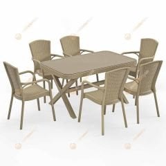 Berlin 90x150 cm Rattan 6 Kişilik Camlı Masa Takımı