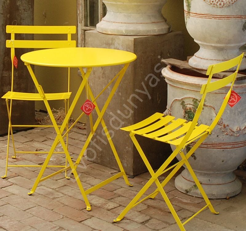 Biga Katlanır Metal Masa Sandalye Takımı Sarı