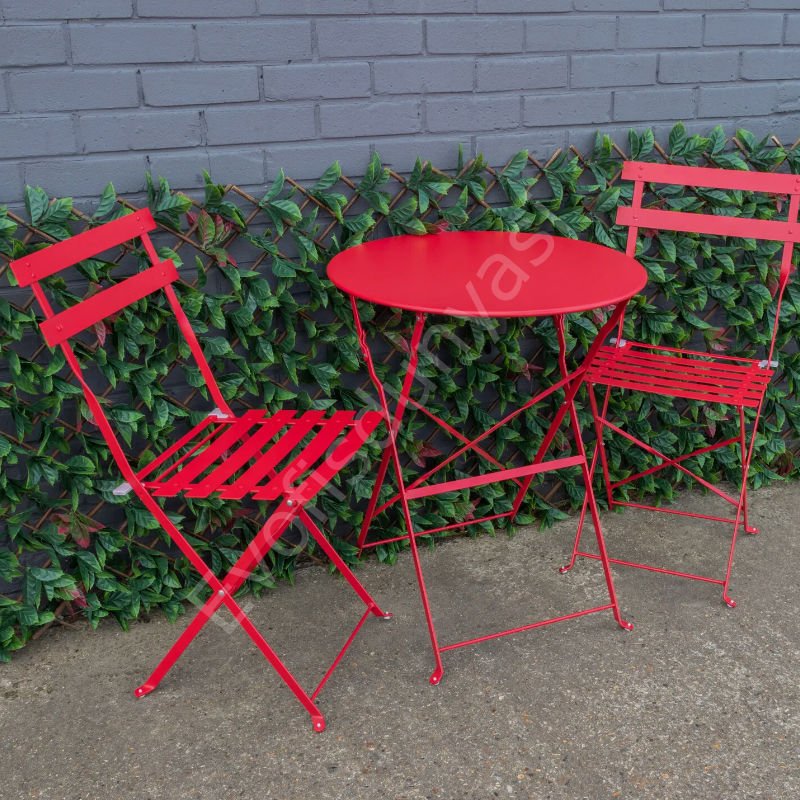 Biga Katlanır Metal Masa Sandalye Takımı Kırmızı