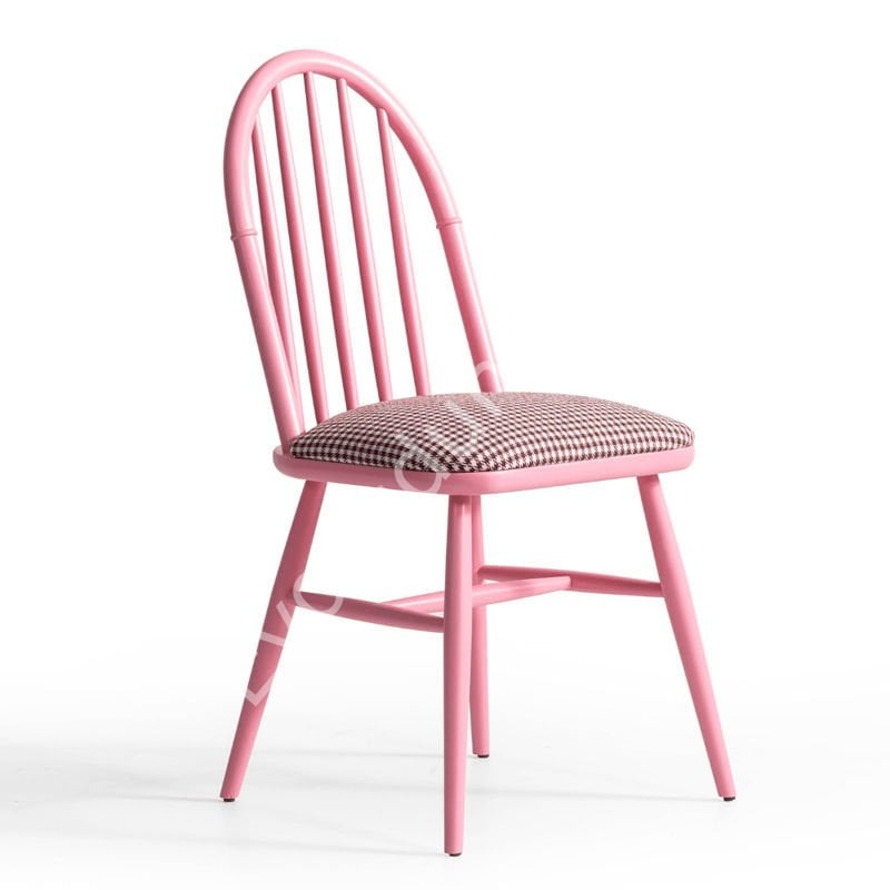 Eyfel Modern Döşemeli Ahşap Sandalye Pembe