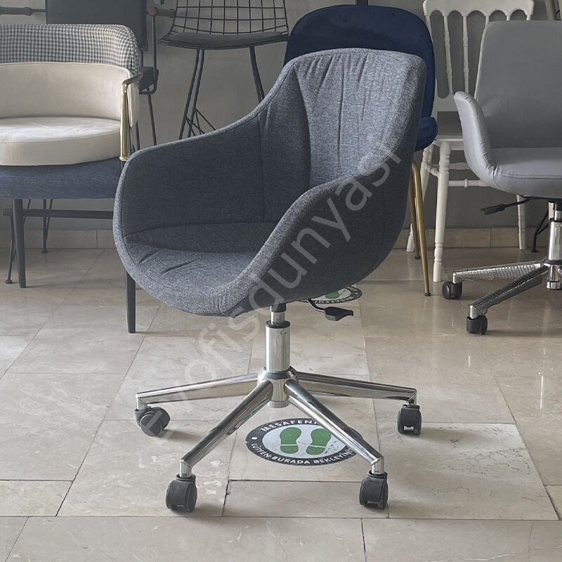 Megan Bilgisayar ve Çalışma Koltuğu Keten Gri - Krom