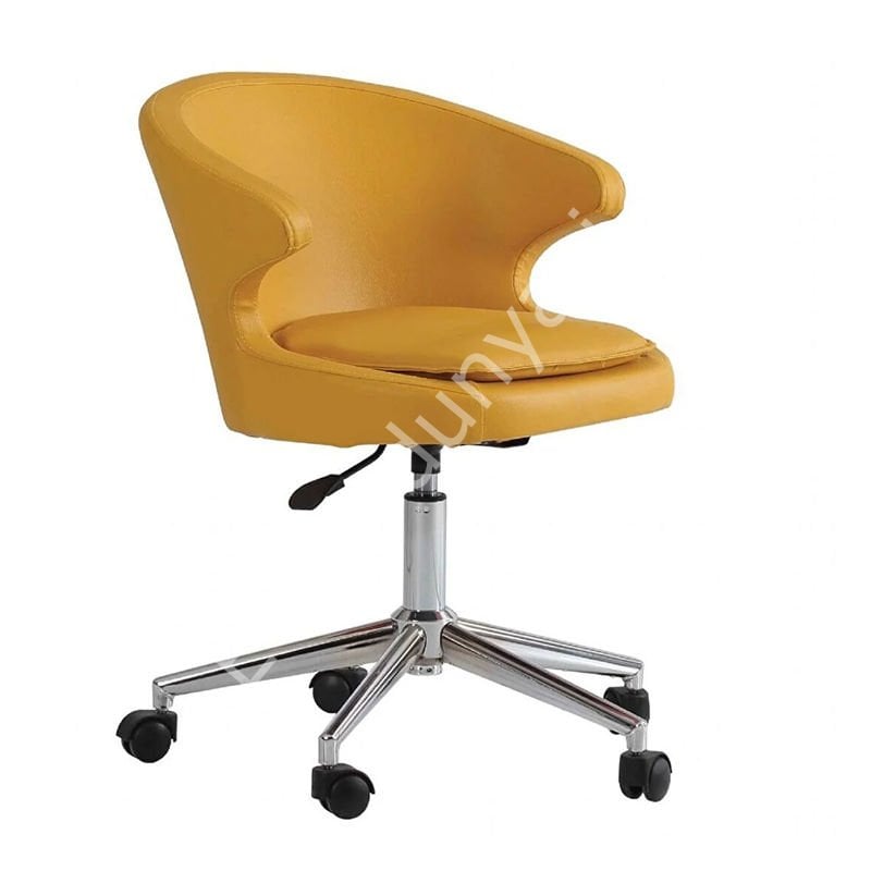 Buket Suni Deri Çalışma Sandalyesi Sarı - Krom