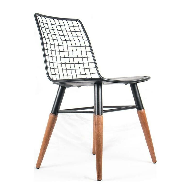 Dex Ahşap Ayaklı Metal Sandalye Siyah Siyah