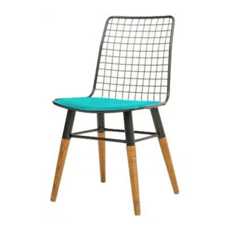 Dex Ahşap Ayaklı Metal Sandalye Siyah Turkuaz