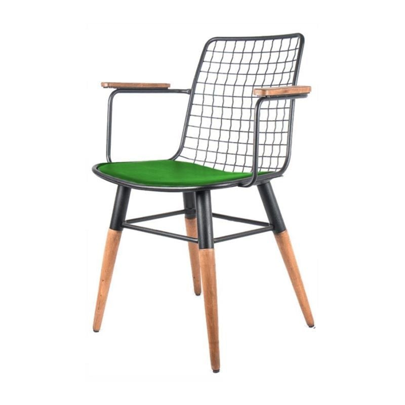 Dex Kollu Ahşap Ayaklı Metal Sandalye Yeşil