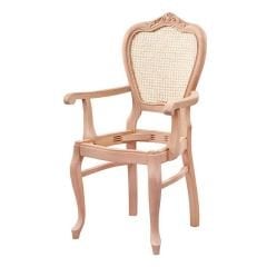 Hasırlı Klasik Oymalı Kollu Ham Ahşap Sandalye 002