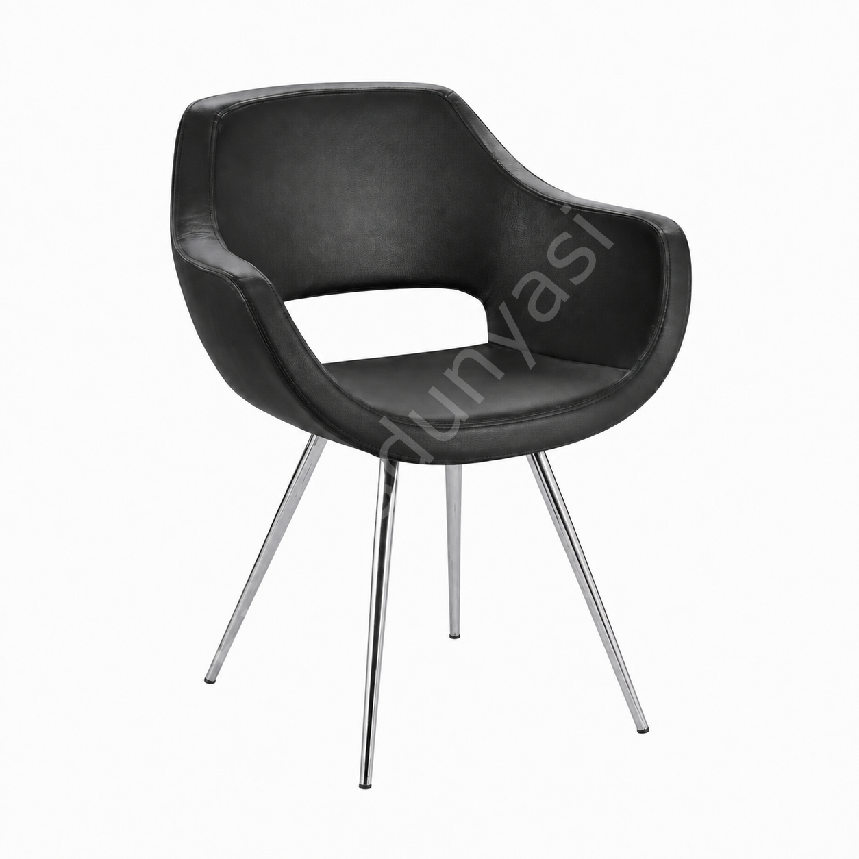 Store Krom Konik Ayaklı Bekleme Koltuğu Siyah Deri