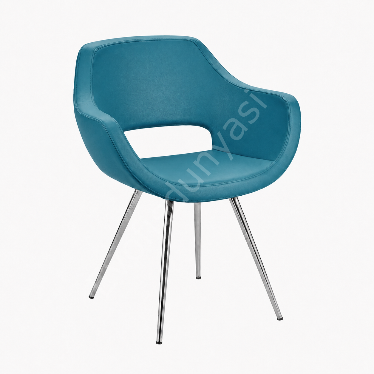 Store Krom Konik Ayaklı Bekleme Koltuğu Turkuaz Deri