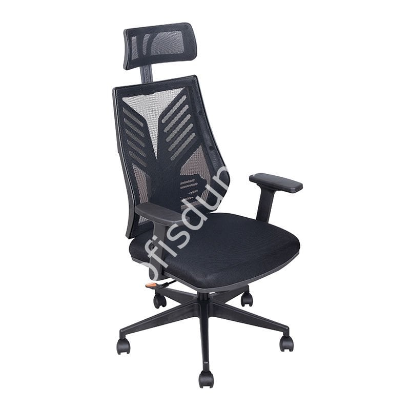 Astor Başlıklı Fileli Şef Sandalyesi Siyah File