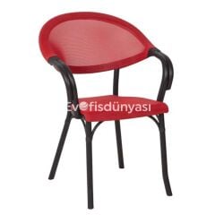 Luis Rattan Görünümlü Sandalye Siyah Kırmızı