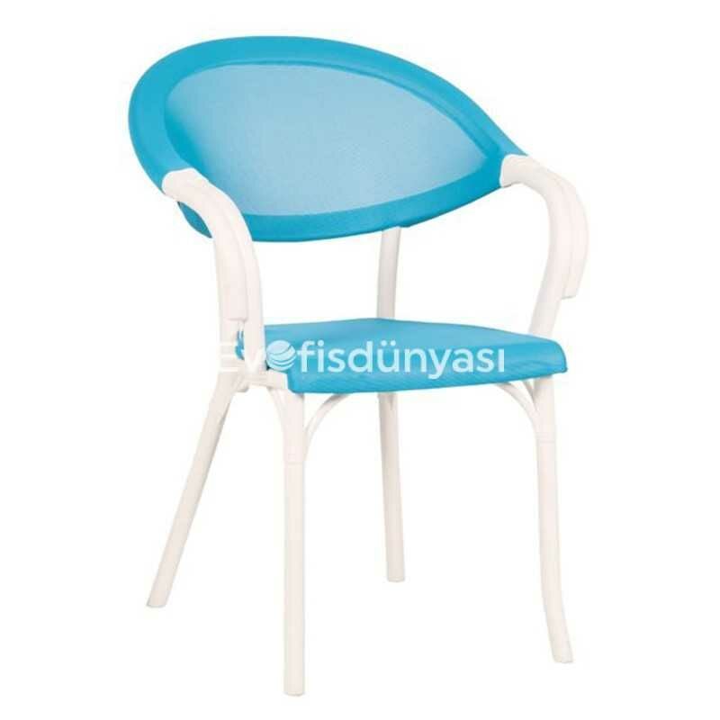 Luis Rattan Görünümlü Sandalye Beyaz Turkuaz