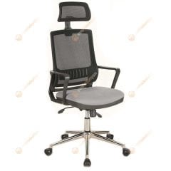 Fres Başlıklı Fileli Çalışma Koltuğu Gri