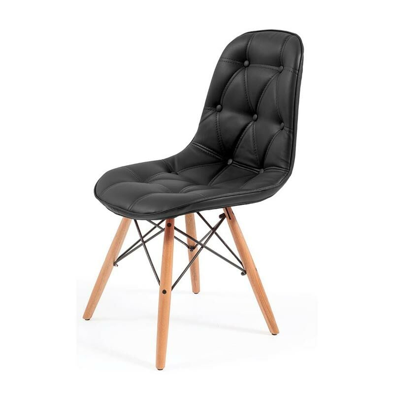 Eames Kapitoneli Ahşap Sandalye Siyah