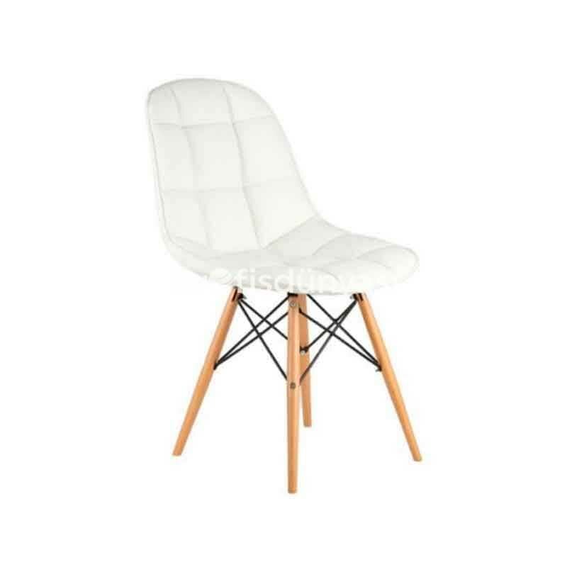 Eames Kapitoneli Ahşap Sandalye Beyaz