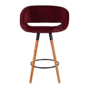 Ciro Ahşap Ayaklı Bar Sandalyesi Bordo Kumaş - 75
