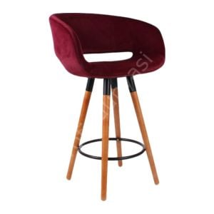Ciro Ahşap Ayaklı Bar Sandalyesi Bordo Kumaş - 75