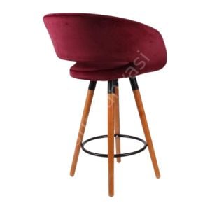 Ciro Ahşap Ayaklı Bar Sandalyesi Bordo Kumaş - 75