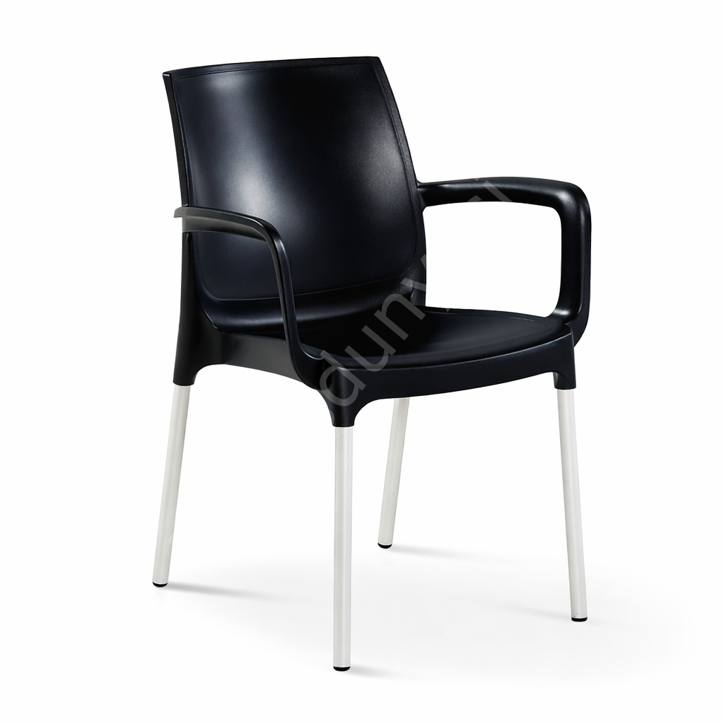 Lermi Alüminyum Ayaklı Kollu Plastik Sandalye Siyah