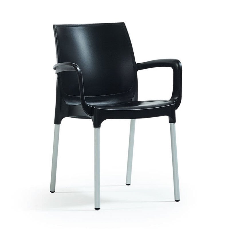 Lermi Alüminyum Ayaklı Kollu Plastik Sandalye Siyah