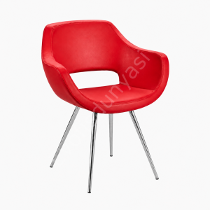 Store Krom Konik Ayaklı Bekleme Koltuğu Siyah Deri