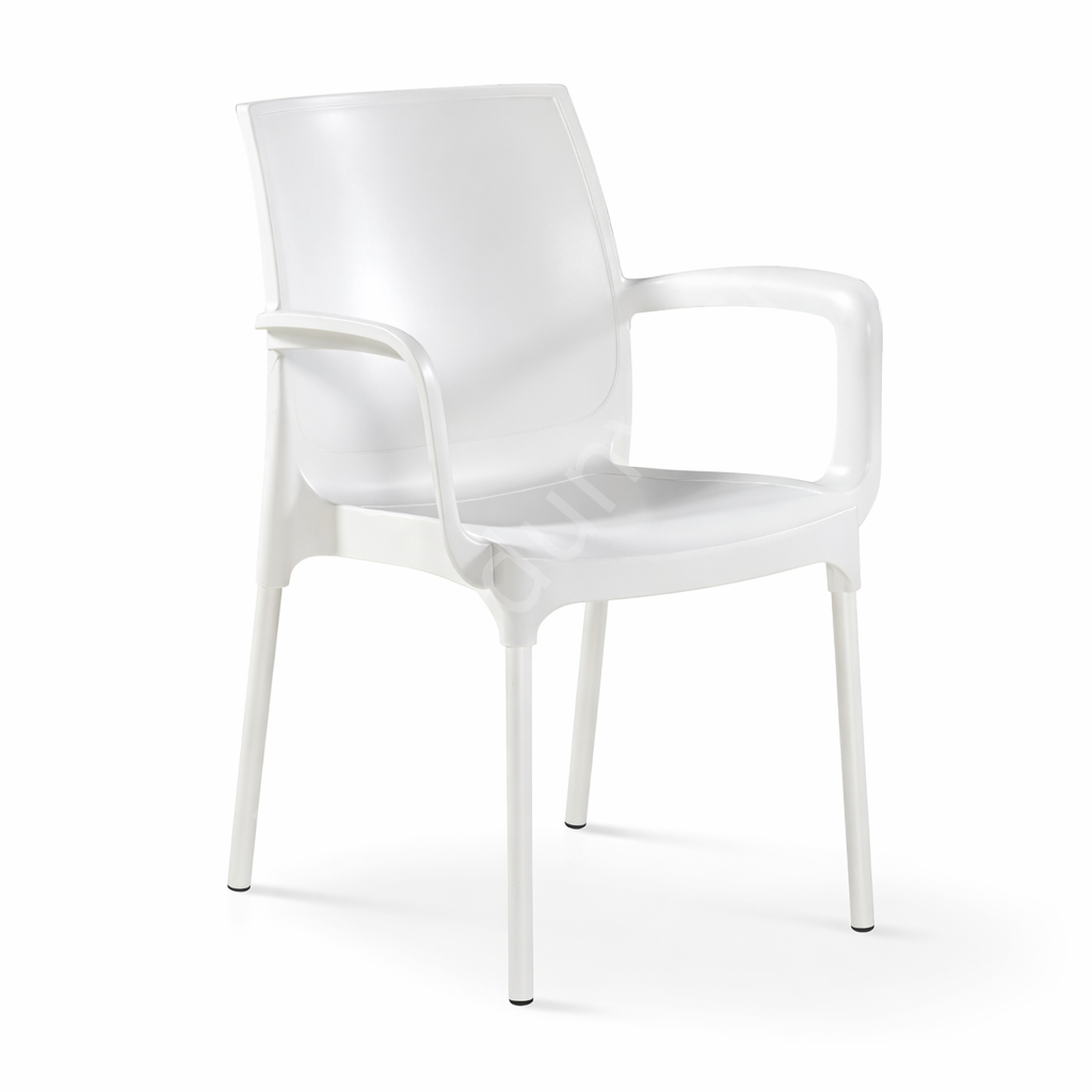 Lermi Alüminyum Ayaklı Kollu Plastik Sandalye 	Beyaz