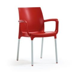 Lermi Alüminyum Ayaklı Kollu Plastik Sandalye Kırmızı