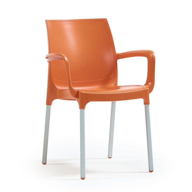Lermi Alüminyum Ayaklı Kollu Plastik Sandalye Turuncu