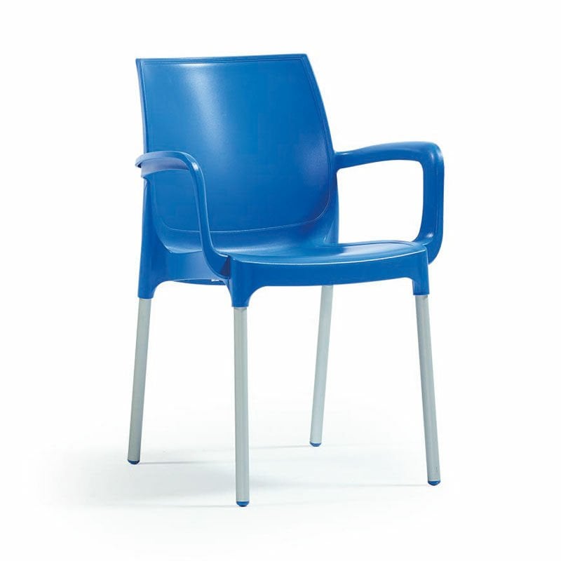 Lermi Alüminyum Ayaklı Kollu Plastik Sandalye Mavi