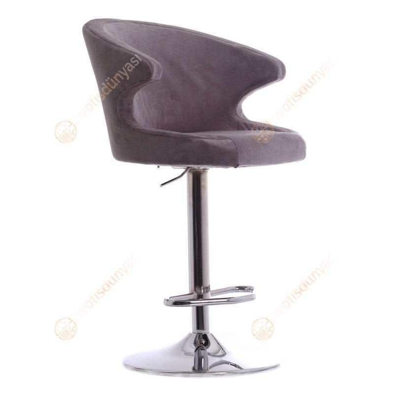 Buket Tepsi Ayaklı Bar Sandalyesi Gri Kumaş