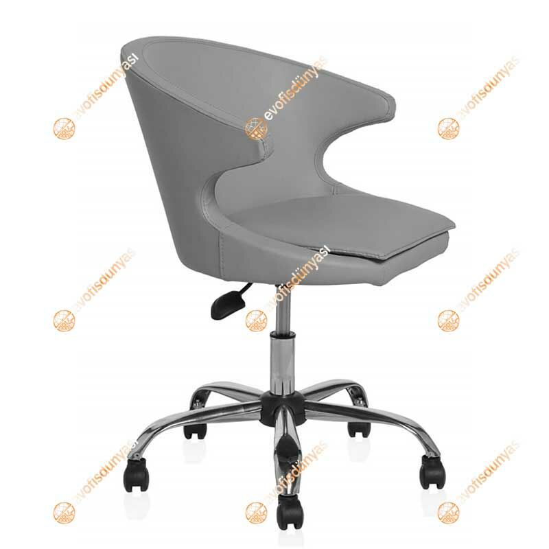 Buket Suni Deri Çalışma Sandalyesi Gri - Krom