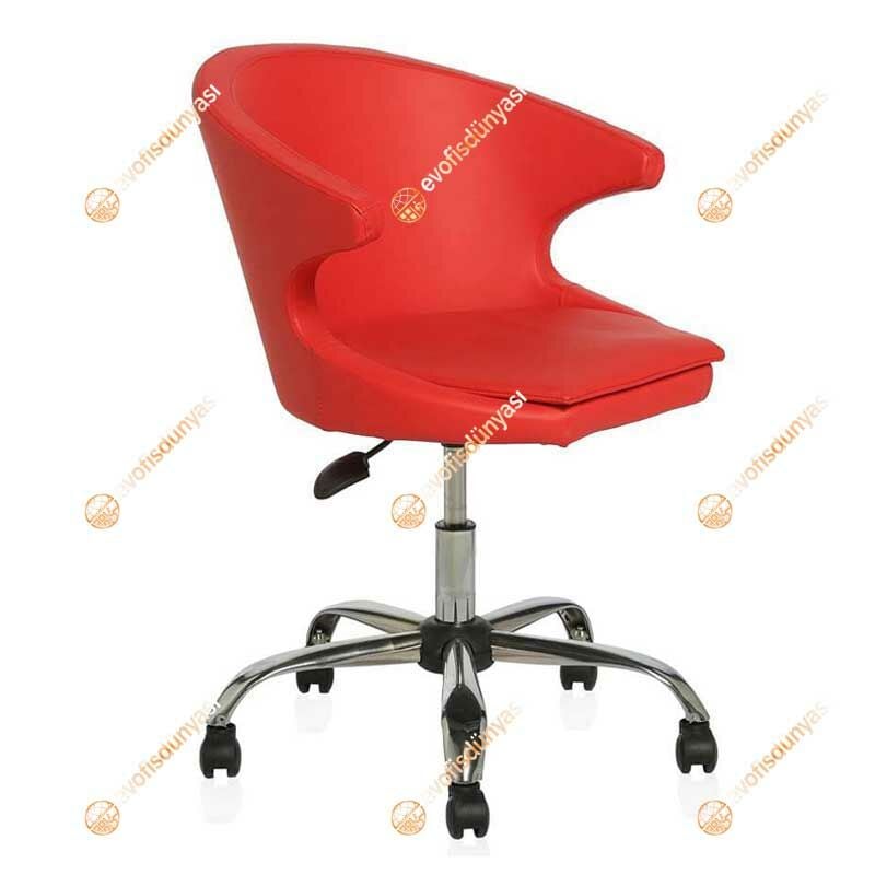 Buket Suni Deri Çalışma Sandalyesi Kırmızı - Krom