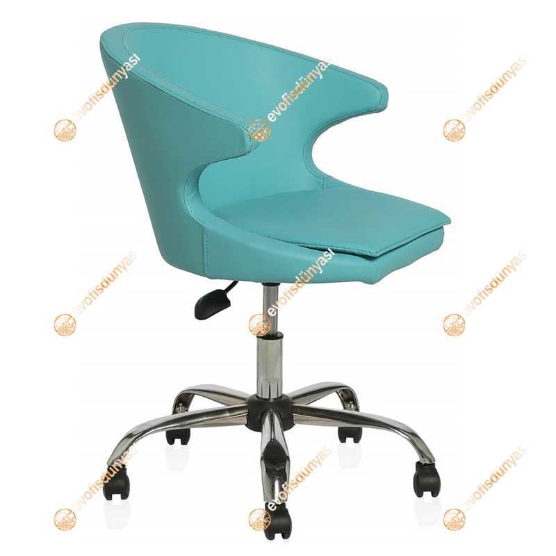Buket Suni Deri Çalışma Sandalyesi Turkuaz - Krom