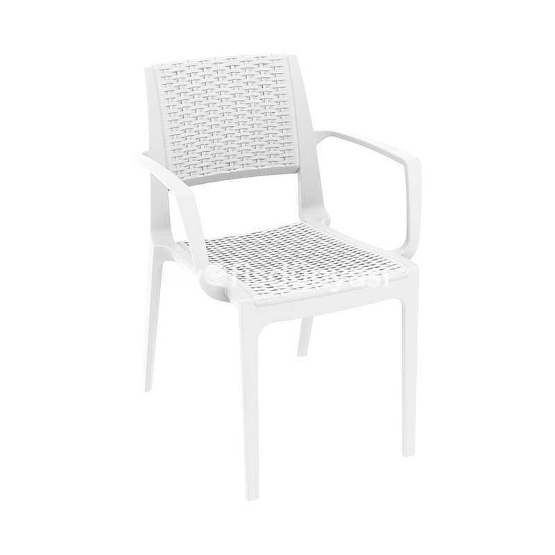 Caprı Rattan Görünümlü Kollu Sandalye Beyaz