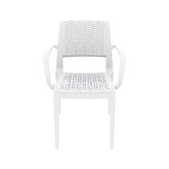 Caprı Rattan Görünümlü Kollu Sandalye Beyaz