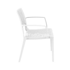 Caprı Rattan Görünümlü Kollu Sandalye Beyaz