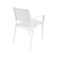 Caprı Rattan Görünümlü Kollu Sandalye Beyaz