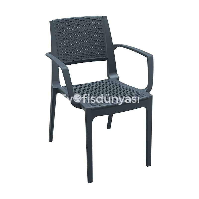 Caprı Rattan Görünümlü Kollu Sandalye Koyu Gri