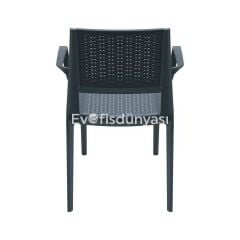 Caprı Rattan Görünümlü Kollu Sandalye Koyu Gri