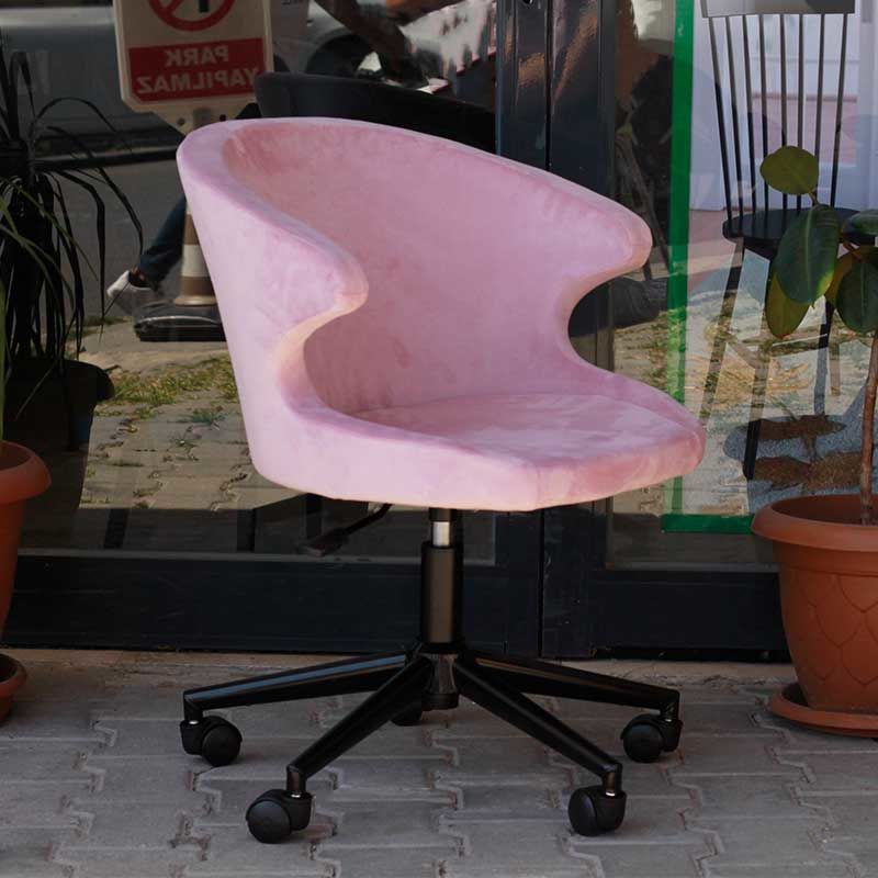 Buket Kumaş Çalışma Sandalyesi Pembe - Siyah Boya